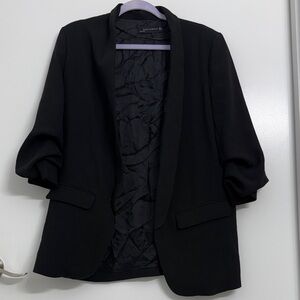 Zara Black Scrunch-Sleeve Blazer Size M